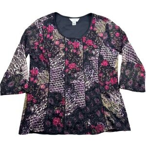 Floral Lace Patchwork Fairy Grunge Y2k Tunic Top 3/4 Sleeve Black Pink Purple 1X